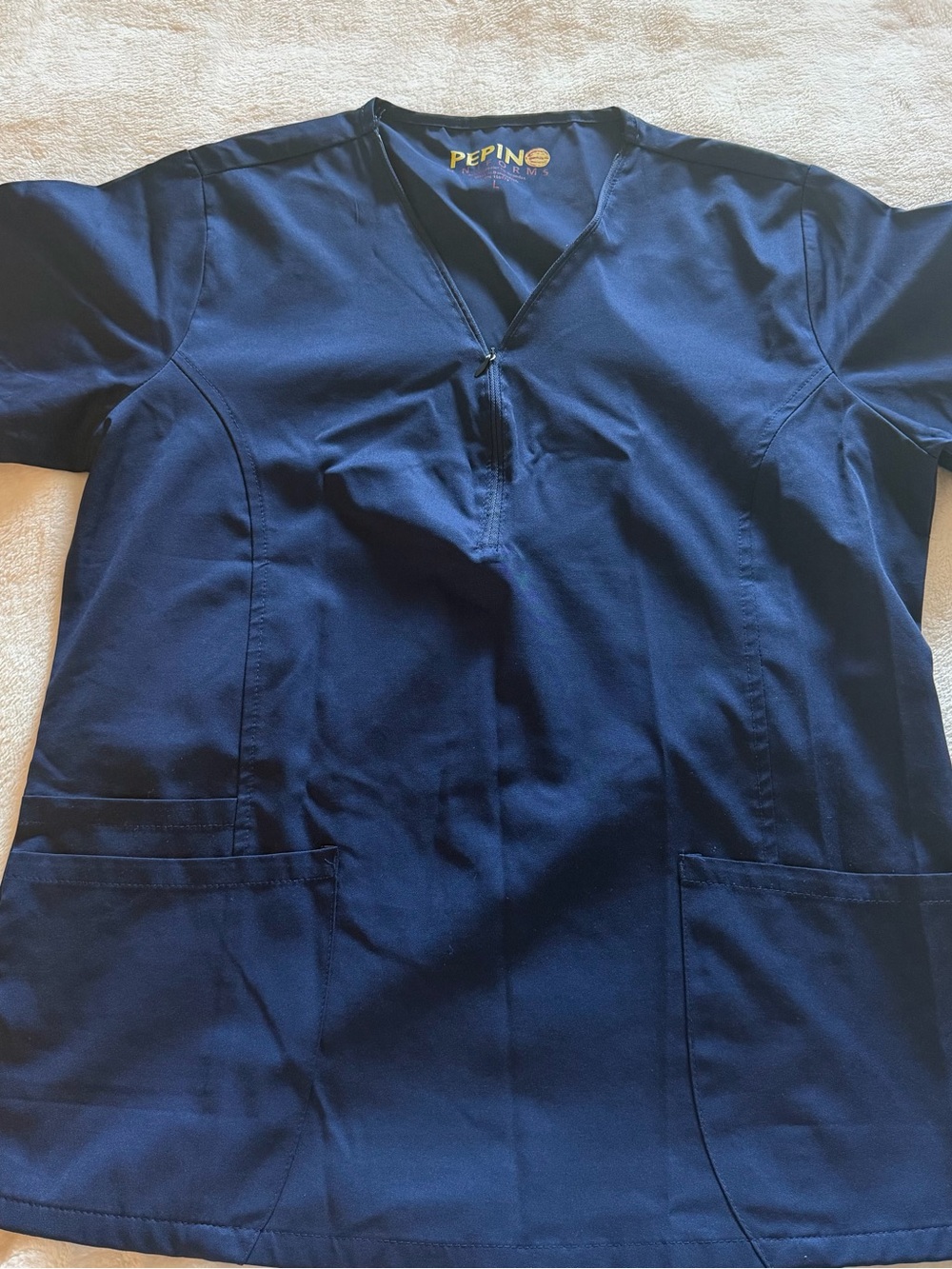 Pepin Navy V-Neck Zip Scrub Top